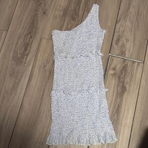 Princess Polly Light Blue One-Shoulder Floral Ruffle Midi Dress